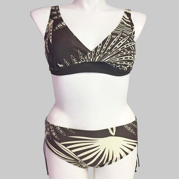 Plus Tropical Print Bikini Set Womens Size 16 Swimsuit Brown Swimwear - Picture 4 of 10